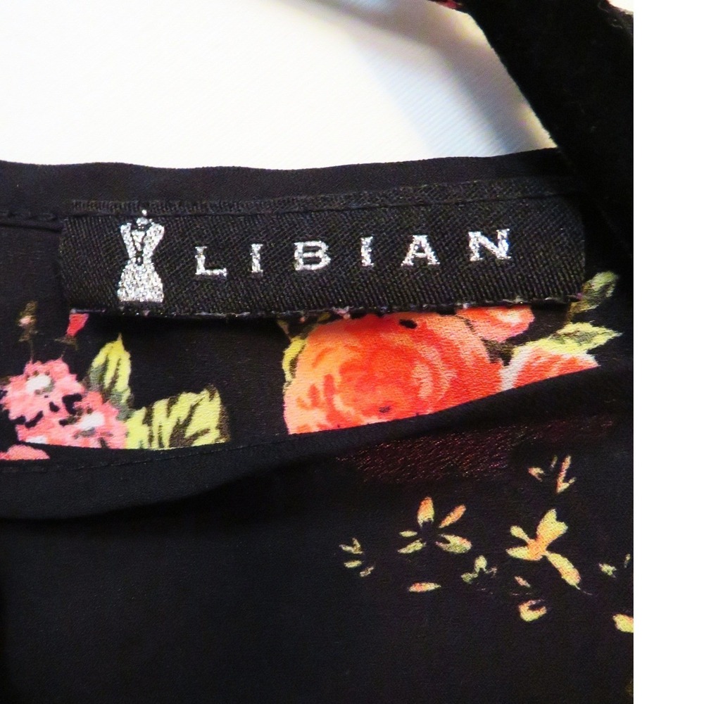 Libian Black Floral Peplum Blouse Crisscross Back Sleeveless Top Peplum Hem - Picture 7 of 8